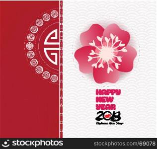 happy Chinese new year 2018 card. Blossom background