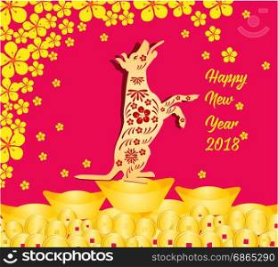 Happy Chinese new year 2018 card is Gold coins money - year of dog.