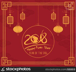 Happy Chinese new year 2018 card is red dog. Year of the dog