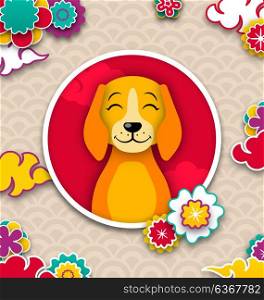 Happy Chinese New Year 2018 Card with Dog, Abstract Asian Design. Happy Chinese New Year 2018 Card with Dog, Abstract Asian Design - Illustration Vector