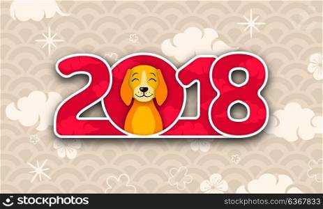 Happy Chinese New Year 2018 Card with Dog, Abstract Eastern Background Design. Happy Chinese New Year 2018 Card with Dog, Abstract Eastern Background Design - Illustration Vector