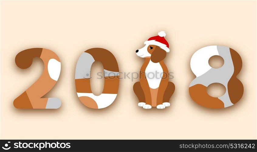 Happy Chinese New Year 2018, Dog in Santa Hat. Happy Chinese New Year 2018, Dog in Santa Hat - Illustration Vector