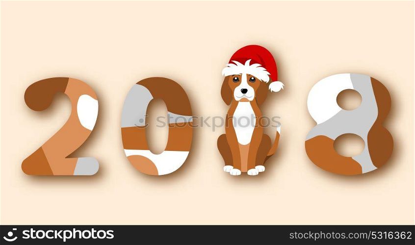 Happy Chinese New Year 2018, Dog in Santa Hat. Happy Chinese New Year 2018, Dog in Santa Hat - Illustration Vector