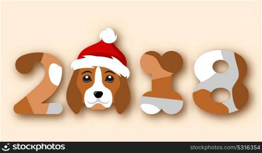 Happy Chinese New Year 2018, Face Dog in Santa Hat. Happy Chinese New Year 2018, Face Dog in Santa Hat - Illustration Vector
