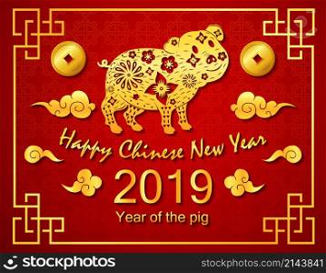 Happy chinese new year 2019 with golden pig