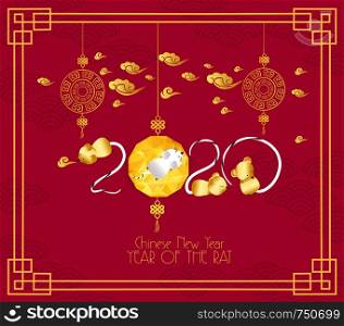 Happy Chinese new year 2020 card with rat and lantern, Year of the rat