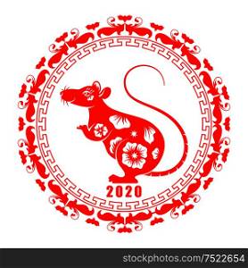 Happy Chinese New Year 2020, Rat Zodiak Symbol. Ornate Flral Elements - Illustration Vector. Happy Chinese New Year 2020, Rat Zodiak Symbol. Ornate Flral Elements