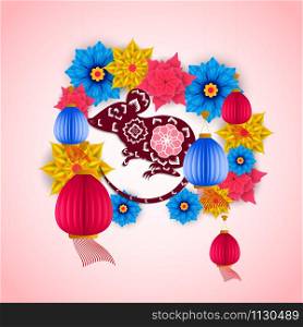 Happy chinese new year 2020 with colorful flower year of the rat