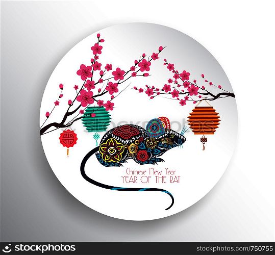 Happy Chinese New Year 2020 year of the rat style. Chinese characters mean Happy New Year, wealthy, Zodiac sign for greetings card, flyers, invitation, posters, brochure, banners, calendar