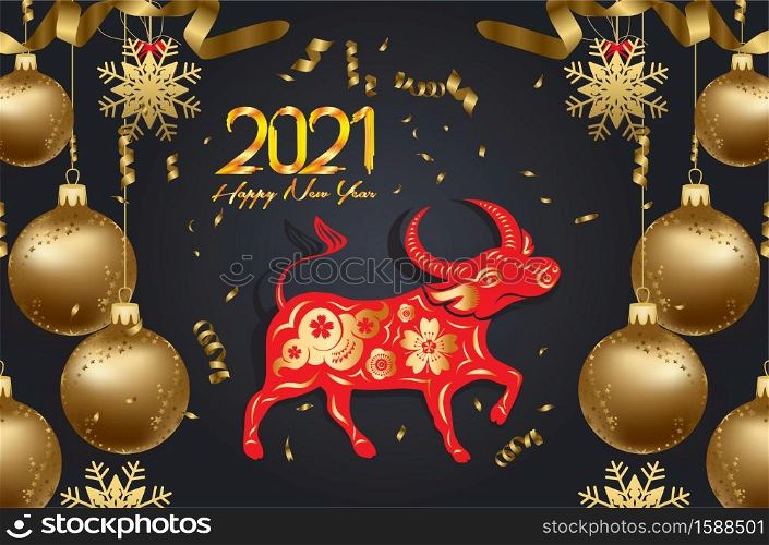 Happy chinese new year 2021. Zodiac of ox cartoon character traditional. New year 2021 of the ox