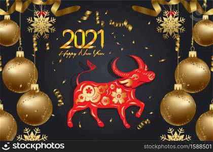 Happy chinese new year 2021. Zodiac of ox cartoon character traditional. New year 2021 of the ox