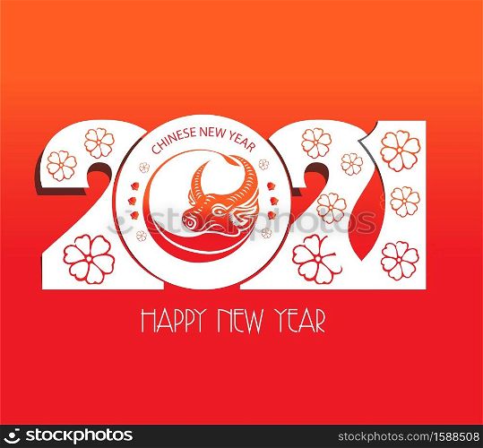 Happy chinese new year 2021 Zodiac of ox cartoon character traditional