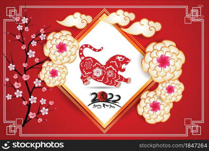 Happy Chinese new year 2022 - year of the Tiger with baby tiger cartoon