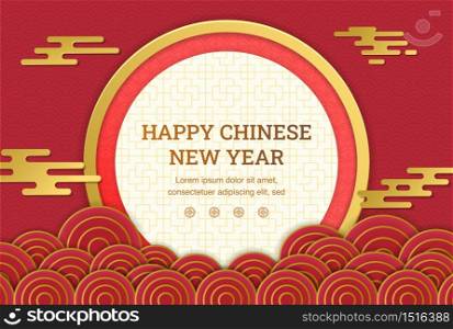 Happy chinese new year: Chinese clouds and wave with paper cut art and craft style on green color Background. Vector Illustration for greeting card, flyer, banner, web, and many purpose