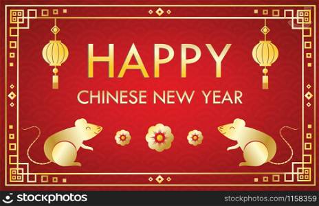 Happy Chinese New Year greeting card template on red background
