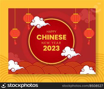 Happy Chinese New Year Photocall Template Hand Drawn Cartoon Flat Illustration