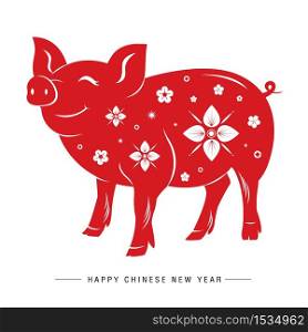 Happy Chinese New Year, Pig Red Chinese Zodiac Sign Vector.