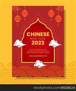 Happy Chinese New Year Poster Template Hand Drawn Cartoon Flat Illustration