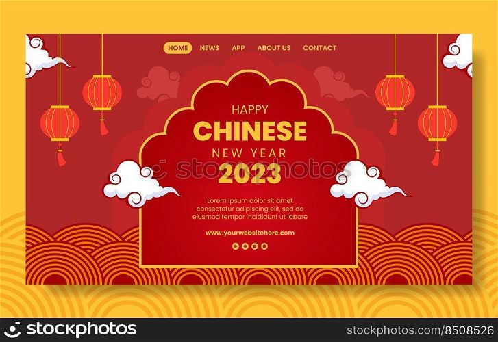Happy Chinese New Year Social Media Landing Page Template Hand Drawn Cartoon Flat Illustration