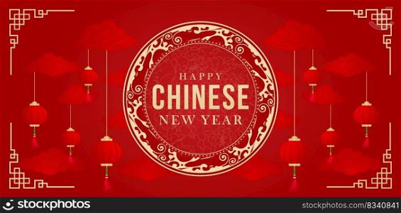 Happy Chinese New Year with red background and lantern, applicable for banner, greeting cards, flyer, poster