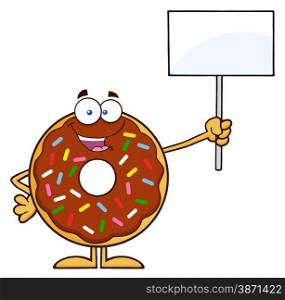 Happy Chocolate Donut Cartoon Character With Sprinkles Holding Up A Blank Sign