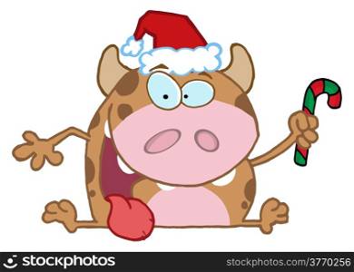 Happy Christmas Calf Cartoon Character
