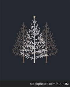 Happy Christmas greeting card. Vector illustration of a Christmas tree. Happy Christmas greeting card