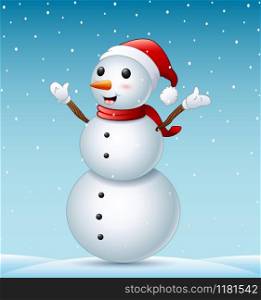 Happy christmas snowman and snowfall