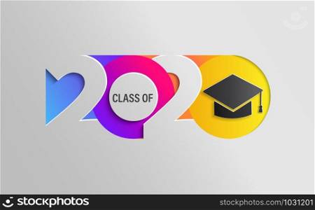 Happy Class of 2020, graduation insta colour banner in paper style for your posters, flyers, greetings and invitations, congratulations and cards at the prom. Vector illustration.. Happy Class of 2020, graduation colour banner.