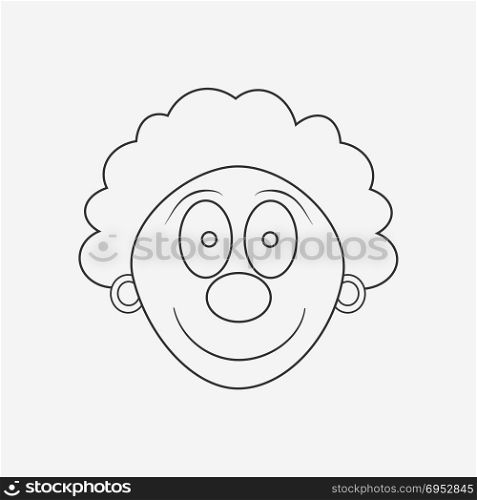 Happy clown face flat black outline design icon. Vector eps10 illustration.