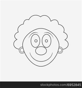 Happy clown face flat black outline design icon. Vector eps10 illustration.