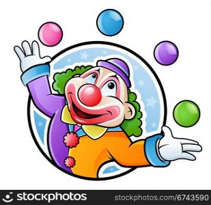 Happy clown. Happy clown juggling with balls in many colors