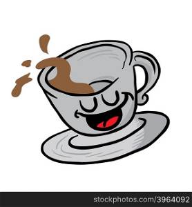 happy coffee cup spill cartoon illustration