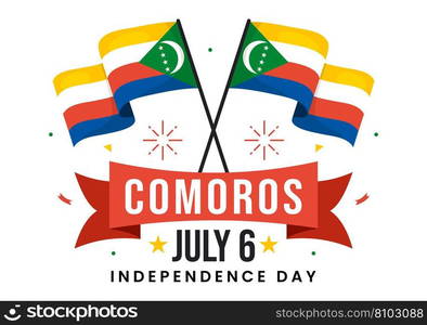 Happy Comoros Independence Day Vector Illustration with Comorian Waving Flag in National Holiday Flat Cartoon Background Hand Drawn Templates