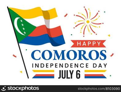 Happy Comoros Independence Day Vector Illustration with Comorian Waving Flag in National Holiday Flat Cartoon Background Hand Drawn Templates