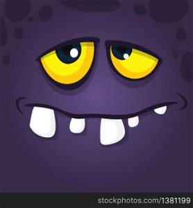 Happy cool cartoon monster face avatar design. Vector Halloween black monster character