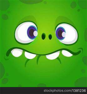 Happy cool cartoon troll or gremlin face. Vector Halloween green monster character