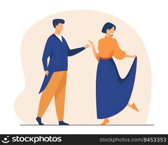 Happy couple dancing together. Ballroom dance, party, dating. Flat vector illustration. Activity, hobby, entertainment, event concept for banner, website design or landing web page