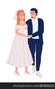 Happy couple holding each other hands semi flat color vector characters. Editable figures. Full body people on white. Simple cartoon style illustration for web graphic design and animation. Happy couple holding each other hands semi flat color vector characters