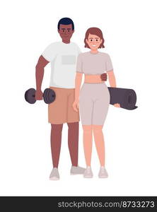 Happy couple ready for training semi flat color vector characters. Editable figures. Full body people on white. Workout simple cartoon style illustration for web graphic design and animation. Happy couple ready for training semi flat color vector characters