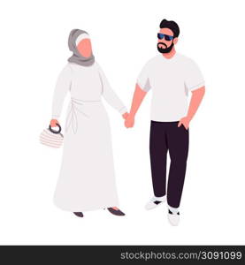 Happy couple walking and holding hands semi flat color vector characters. Posing figures. Full body people on white. Simple cartoon style illustration for web graphic design and animation. Happy couple walking and holding hands semi flat color vector characters