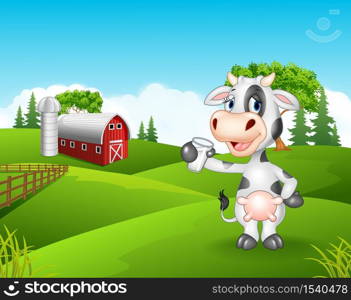 Happy cow standing isolated in the farm