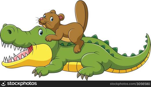 happy crocodile and cute beaver cartoon