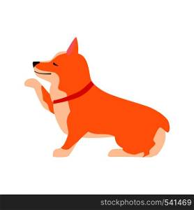 Happy cute dog. Welsh Corgi. Puppy sits and gives paw. Flat vector illustration.. Happy cute dog. Welsh Corgi. Puppy sits and gives paw.
