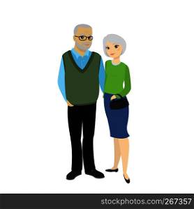Happy Cute Old Man and Lady, Grandfather and Granny , Cartoon Family Character isolated on white background, Vector Illustration. Happy Cute Old Man and Lady, Grandfather and Granny