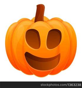 Happy cute pumpkin icon. Cartoon of happy cute pumpkin vector icon for web design isolated on white background. Happy cute pumpkin icon, cartoon style