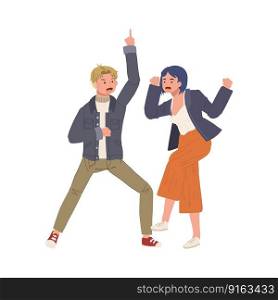 happy dancing people , male and female dancing together. man and woman enjoying dance party. Flat vector cartoon illustration