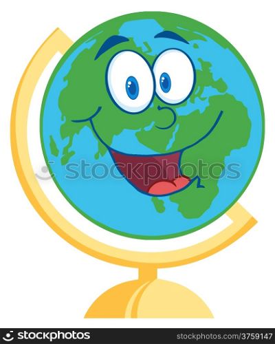 Happy Desk Globe Cartoon Mascot Character