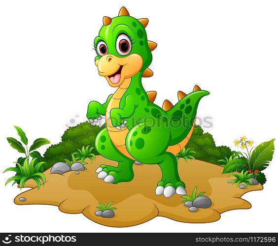 Happy dinosaur cartoon on the ground