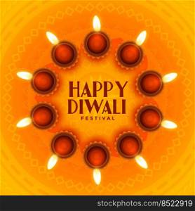 happy diwali background with diyas circular frame